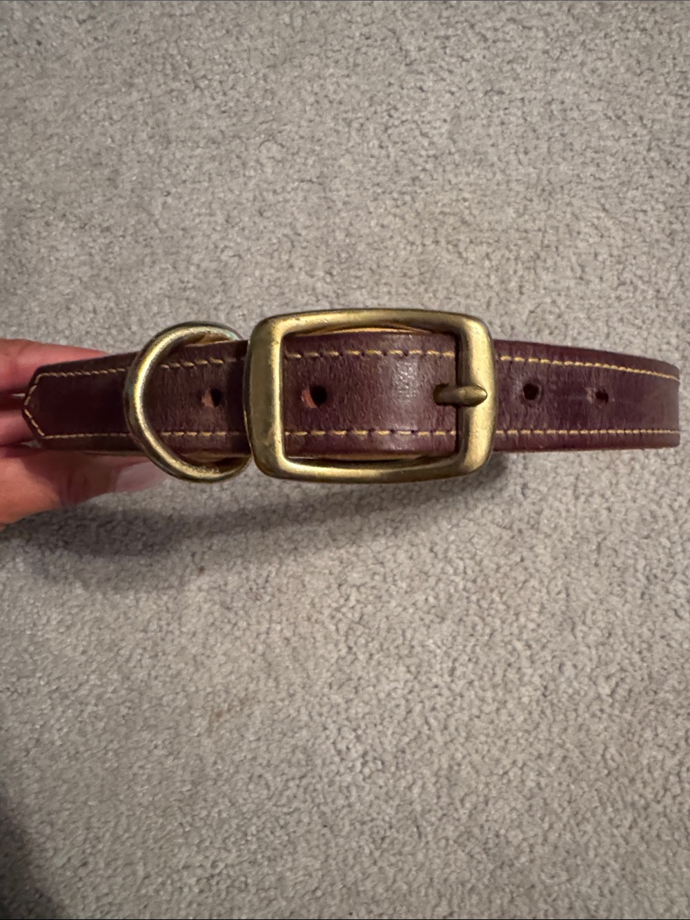 Weaver Deerskin lined Brown Leather Dog Collar with Brass Buckle 25”
